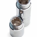 Set of metal-plastic plumbing couplings, adapters, plugs isolated on white background